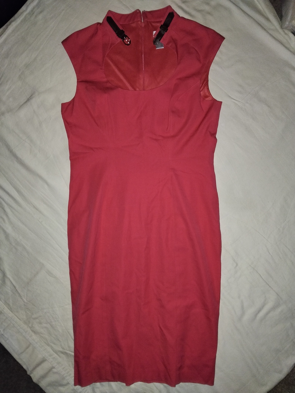 Cache Red Cap-Sleeve Midi Sheath Dress